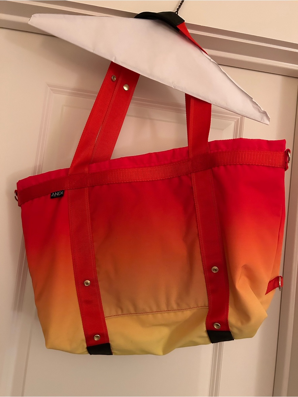 Andi Ombre Red and Yellow Nylon Tote Bag